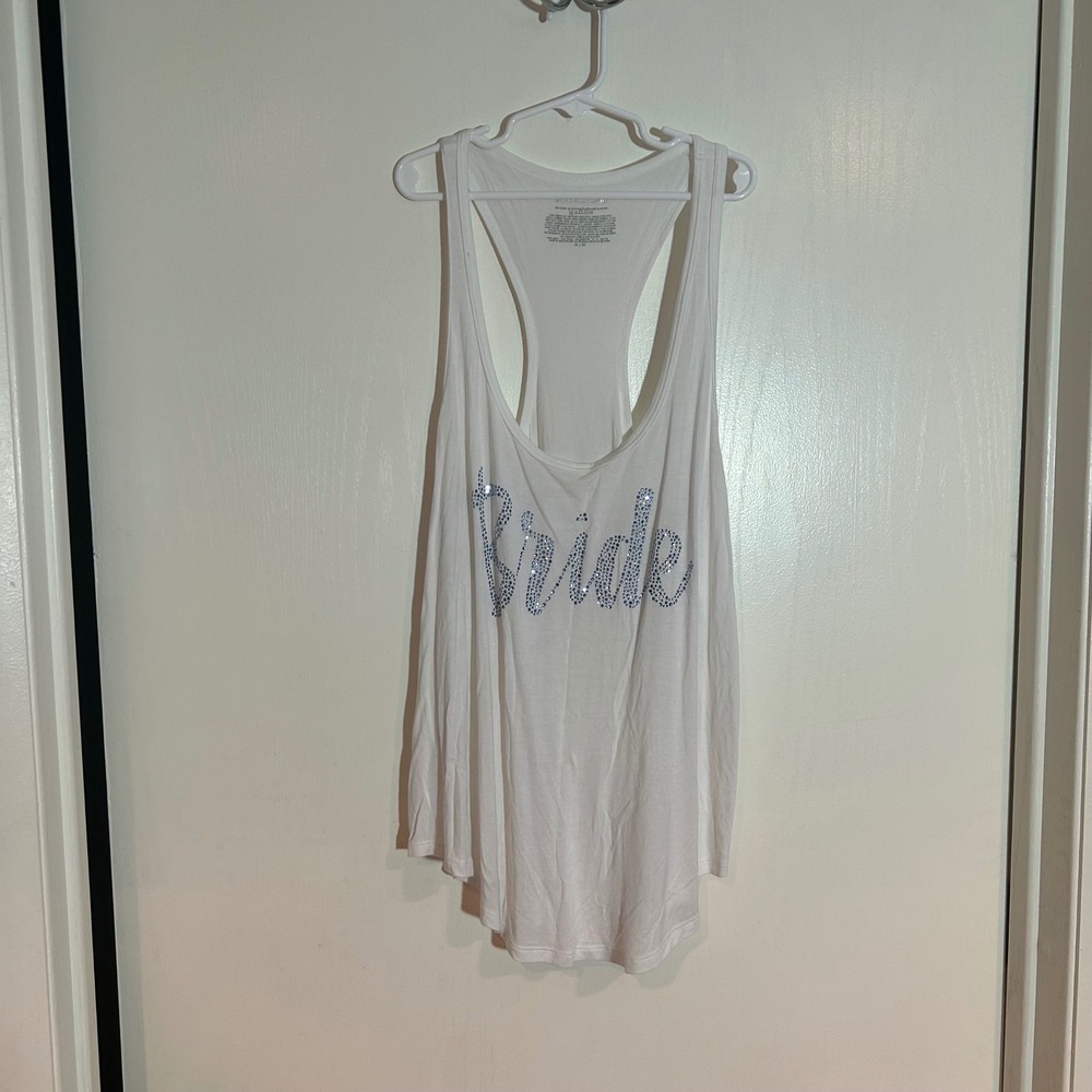 Victorias Secret Bride Tank Top White Blue Rhinestone‎ Racerback Modal M